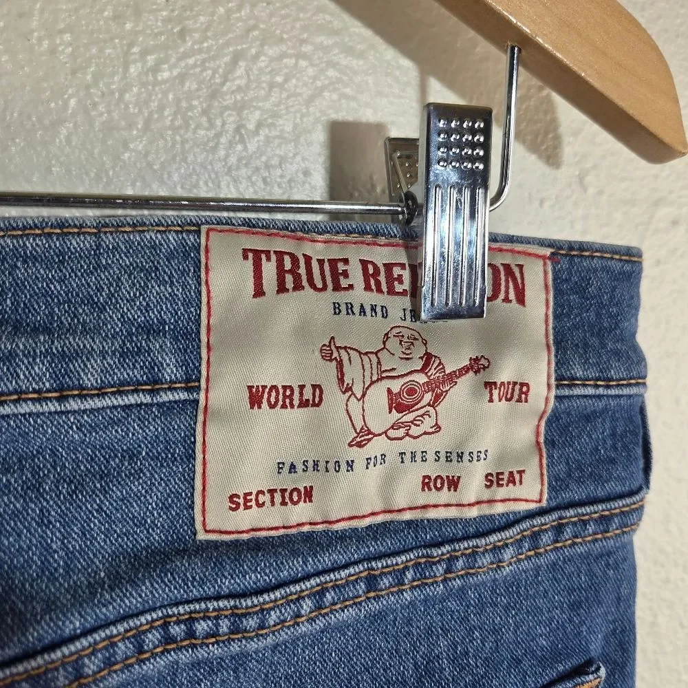Men's True Religon Rocco Moto Relaxed Skinny Denim Blue Jeans Size 32
